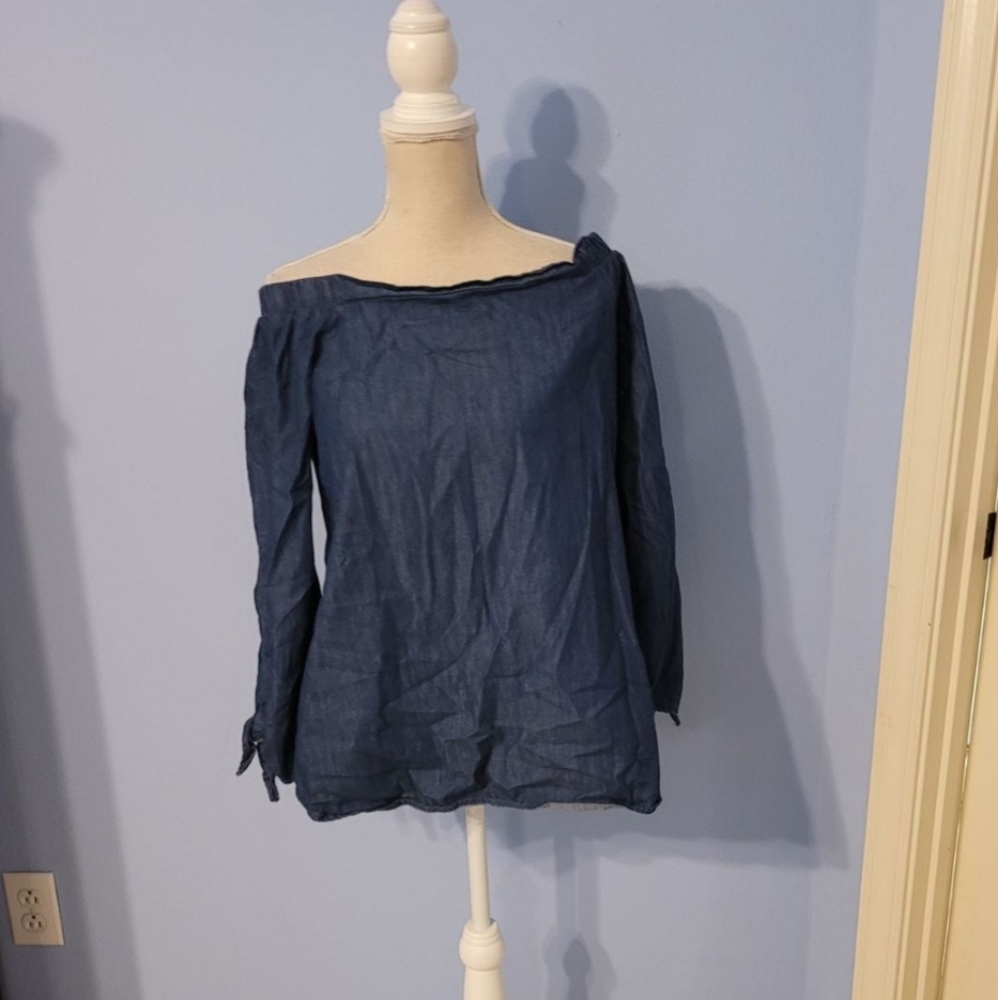 Belle Tweed Medium Blue Womens Blouse